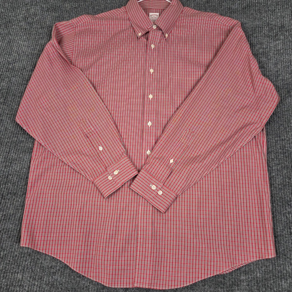 Brooks Brothers Mens XL Red White Check Non-Iron Cotton Button Down Shirt‎